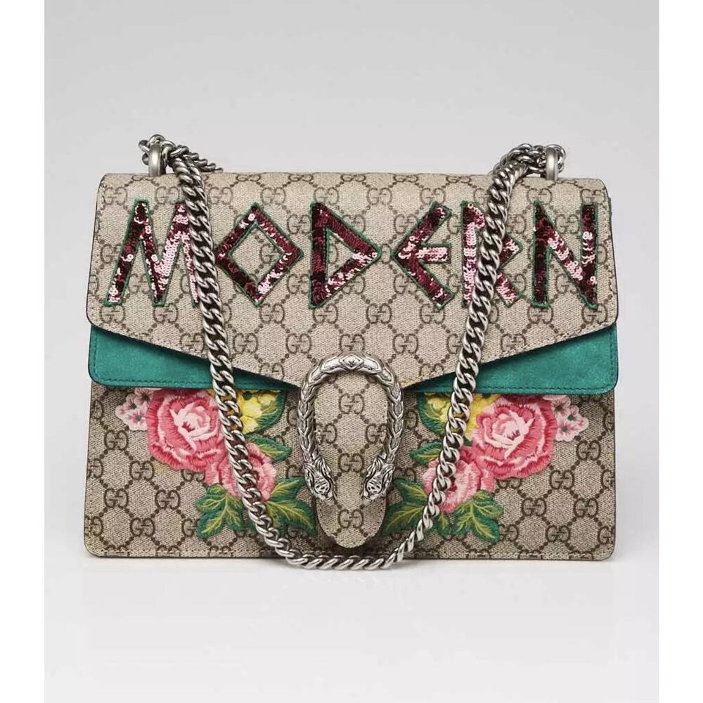 Gucci Beige GG Supreme Canvas Embroidered Sequin Medium Dionysus Shoulder Bag